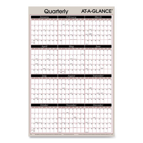 AT-A-GLANCE® Vertical-horizontal Erasable Quarterly-monthly Wall Planner, 24 X 36, White-black-red Sheets, 12-month (jan To Dec): 2022 freeshipping - TVN Wholesale