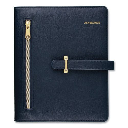 AT-A-GLANCE® Buckle Closure Planner-organizer Starter Set, 8.5 X 5.5, Navy Blue-gold Cover, 12-month (jan To Dec): Undated freeshipping - TVN Wholesale