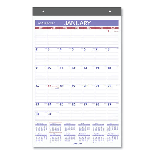 AT-A-GLANCE® Repositionable Wall Calendar, 15.5 X 22.75, White-blue-red Sheets, 12-month (jan To Dec): 2022 freeshipping - TVN Wholesale