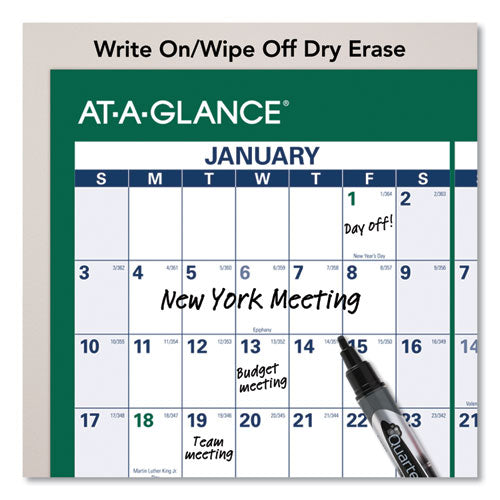 AT-A-GLANCE® Vertical Erasable Wall Planner, 32 X 48, White-green Sheets, 12-month (jan To Dec): 2022 freeshipping - TVN Wholesale