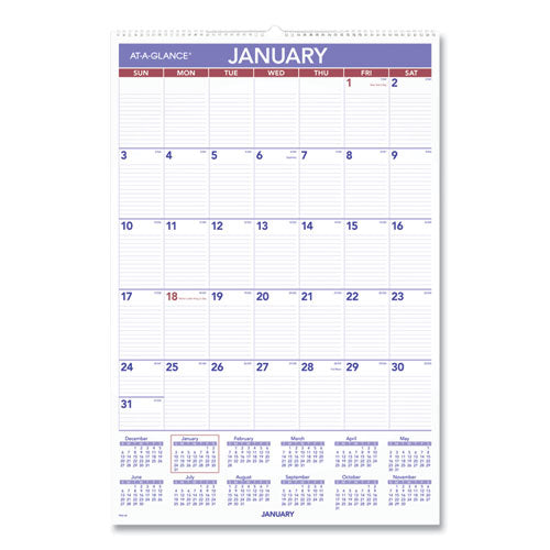 AT-A-GLANCE® Monthly Wall Calendar With Ruled Daily Blocks, 15.5 X 22.75, White Sheets, 12-month (jan To Dec): 2022 freeshipping - TVN Wholesale