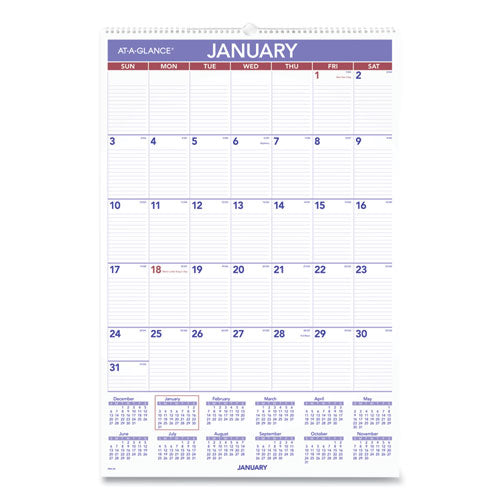AT-A-GLANCE® Monthly Wall Calendar With Ruled Daily Blocks, 20 X 30, White Sheets, 12-month (jan To Dec): 2022 freeshipping - TVN Wholesale