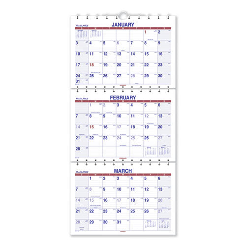 AT-A-GLANCE® Move-a-page Three-month Wall Calendar, 12 X 27, White-red-blue Sheets, 15-month (dec To Feb): 2021 To 2023 freeshipping - TVN Wholesale