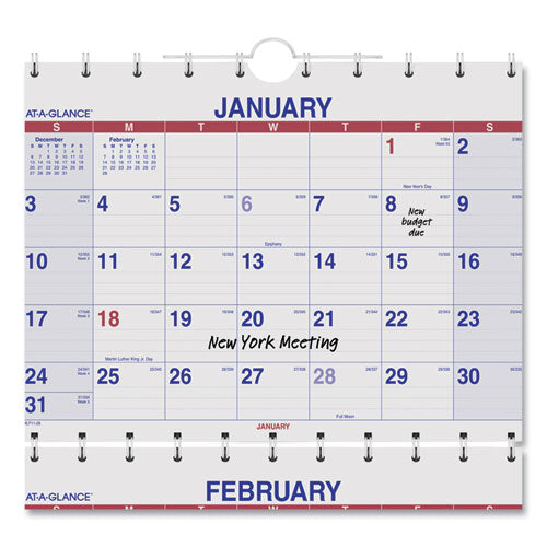 AT-A-GLANCE® Move-a-page Three-month Wall Calendar, 12 X 27, White-red-blue Sheets, 15-month (dec To Feb): 2021 To 2023 freeshipping - TVN Wholesale