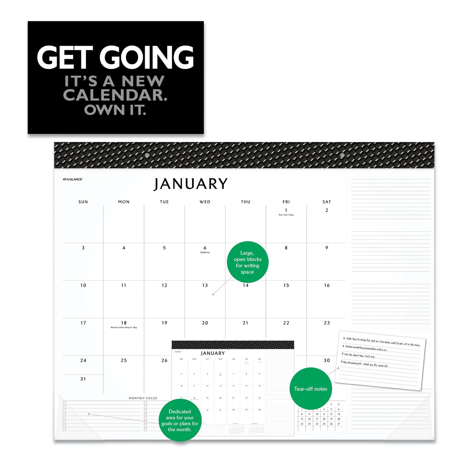 AT-A-GLANCE® Elevation Desk Pad Calendars, 21.75 X 17, White Sheets, Black Binding, Clear Corners, 12-month (jan To Dec): 2022 freeshipping - TVN Wholesale