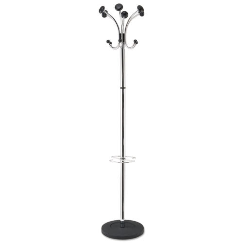 Alba™ Chromy Coat Stand, 12 Knobs, 16w X 16d X 70.5h, Chrome-black freeshipping - TVN Wholesale