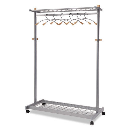 Alba™ Garment Racks, Two-sided, 2-shelf Coat Rack, 6 Hanger-6 Hook, 44.8w X 21.67d X 70.8h, Silver Steel-wood freeshipping - TVN Wholesale
