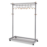 Alba™ Garment Racks, Two-sided, 2-shelf Coat Rack, 6 Hanger-6 Hook, 44.8w X 21.67d X 70.8h, Silver Steel-wood freeshipping - TVN Wholesale