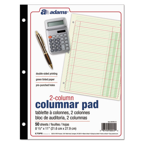 Adams® Columnar Analysis Pad, Single-page 2-column Accounting Format, 8.5 X 11 Ivory-green-red Sheets, 50 Sheets-pad, 12-carton freeshipping - TVN Wholesale