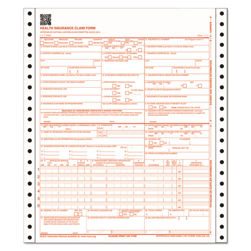 Adams® Cms Health Insurance Claim Form, Three-part Carbonless, 9.5 X 11, 1-page, Continuous, 100  Forms freeshipping - TVN Wholesale
