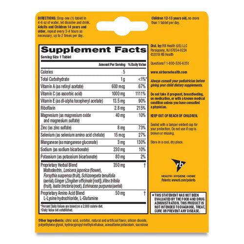 Airborne® Immune Support Effervescent Tablet, Zesty Orange, 20 Count freeshipping - TVN Wholesale