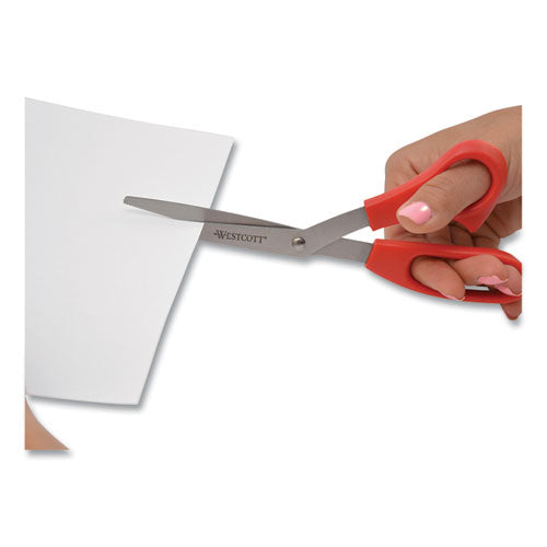 Westcott® Value Line Stainless Steel Shears, 8" Long, 3.5" Cut Length, Red Offset Handle freeshipping - TVN Wholesale