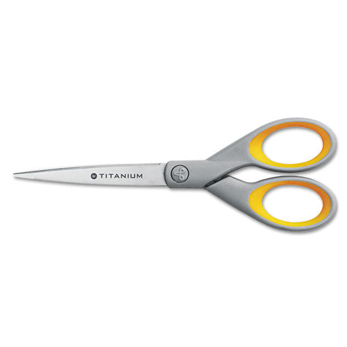 Westcott® Titanium Bonded Scissors, 7" Long, 3" Cut Length, Gray-yellow Straight Handle freeshipping - TVN Wholesale