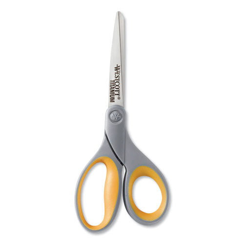 Westcott® Titanium Bonded Scissors, 5" And 7" Long, 2.25" And 3.5" Cut Lengths, Gray-yellow Straight Handles, 2-pack freeshipping - TVN Wholesale