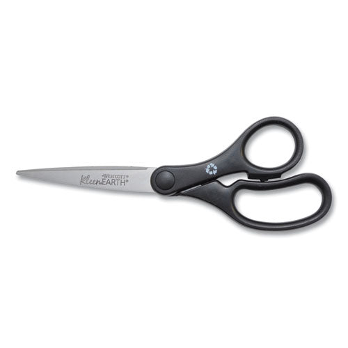 Westcott® Kleenearth Basic Plastic Handle Scissors, Pointed Tip, 7" Long, 2.8" Cut Length, Black Straight Handle freeshipping - TVN Wholesale