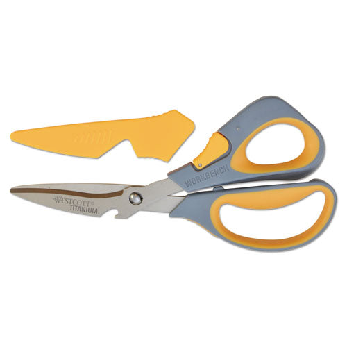 Westcott® Titanium Bonded Workbench Shears, 8" Long, 3" Cut Length, Gray-yellow Offset Handle freeshipping - TVN Wholesale