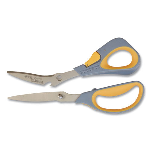 Westcott® Titanium Bonded Workbench Shears, 8" Long, 3" Cut Length, Gray-yellow Offset Handle freeshipping - TVN Wholesale