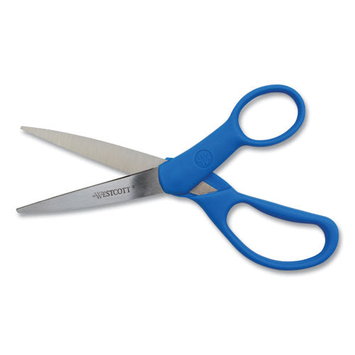 Westcott® Preferred Line Stainless Steel Scissors, 7" Long, 3.25" Cut Length, Blue Offset Handle freeshipping - TVN Wholesale