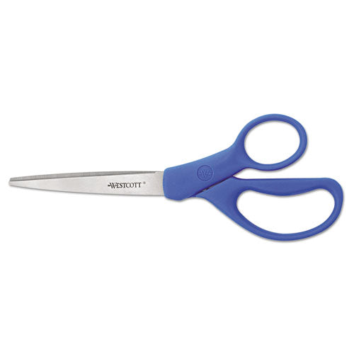 Westcott® Preferred Line Stainless Steel Scissors, 8" Long, 3.5" Cut Length, Blue Offset Handle freeshipping - TVN Wholesale