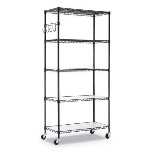 Alera® 5-shelf Wire Shelving Kit With Casters And Shelf Liners, 36w X 18d X 72h, Black Anthracite freeshipping - TVN Wholesale