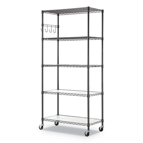 Alera® 5-shelf Wire Shelving Kit With Casters And Shelf Liners, 36w X 18d X 72h, Black Anthracite freeshipping - TVN Wholesale