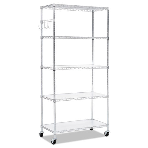 Alera® 5-shelf Wire Shelving Kit With Casters And Shelf Liners, 36w X 18d X 72h, Silver freeshipping - TVN Wholesale