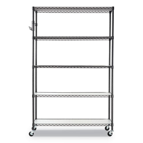 Alera® 5-shelf Wire Shelving Kit With Casters And Shelf Liners, 48w X 18d X 72h, Black Anthracite freeshipping - TVN Wholesale