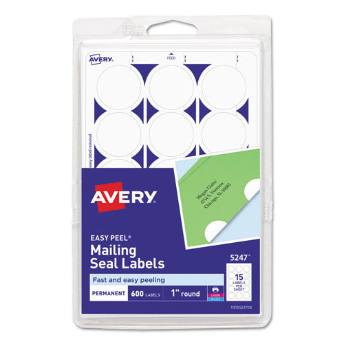 Avery® Printable Mailing Seals, 1" Dia., White, 15-sheet, 40 Sheets-pack, (5247) freeshipping - TVN Wholesale