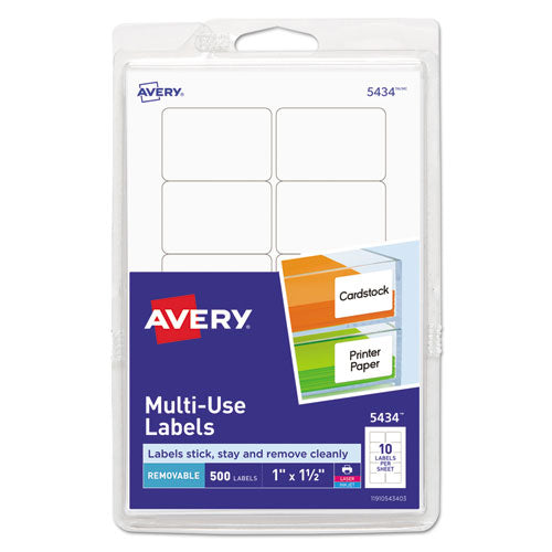 Avery® Removable Multi-use Labels, Inkjet-laser Printers, 1 X 1.5, White, 10-sheet, 50 Sheets-pack, (5434) freeshipping - TVN Wholesale