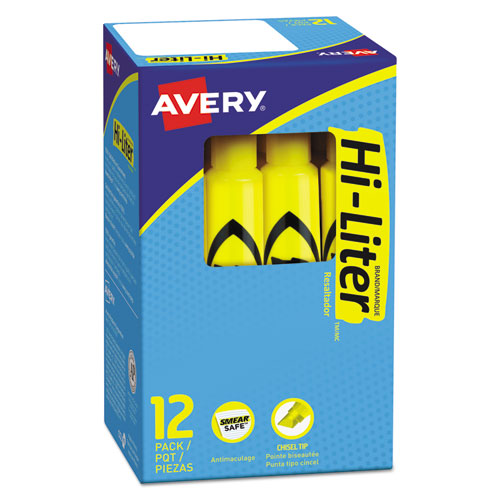 Avery® Hi-liter Desk-style Highlighters, Yellow Ink, Chisel Tip, Yellow-black Barrel, Dozen freeshipping - TVN Wholesale
