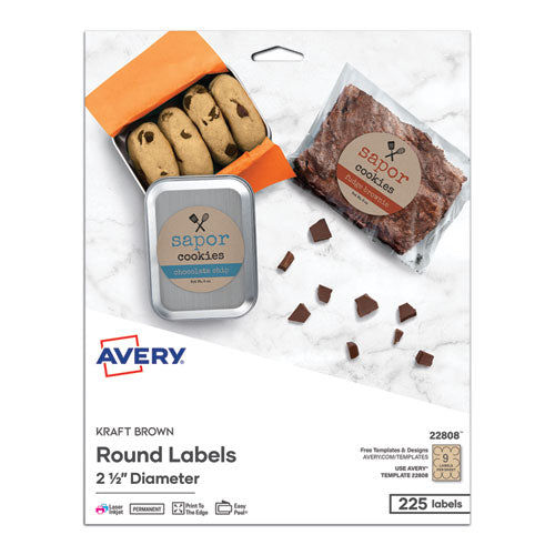 Avery® Round Brown Kraft Print-to-the-edge Labels, 2.5" Dia, 225-pk freeshipping - TVN Wholesale