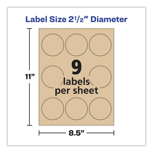 Avery® Round Brown Kraft Print-to-the-edge Labels, 2.5" Dia, 225-pk freeshipping - TVN Wholesale