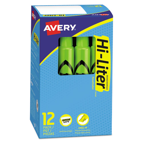 Avery® Hi-liter Desk-style Highlighters, Fluorescent Green Ink, Chisel Tip, Green-black Barrel, Dozen freeshipping - TVN Wholesale