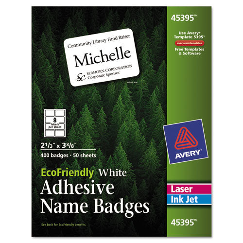 Avery® Ecofriendly Adhesive Name Badge Labels, 3.38 X 2.33, White, 400-box freeshipping - TVN Wholesale