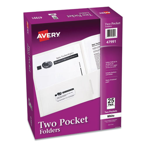 Avery® Two-pocket Folder, 40-sheet Capacity, 11 X 8.5, White, 25-box freeshipping - TVN Wholesale