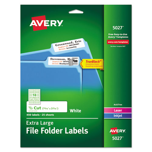 Avery® Extra-large Trueblock File Folder Labels With Sure Feed Technology, 0.94 X 3.44, White, 18-sheet, 25 Sheets-pack freeshipping - TVN Wholesale