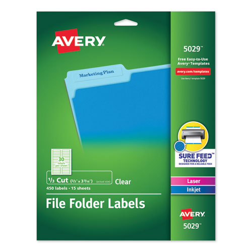 Avery® Clear Permanent File Folder Labels With Sure Feed Technology, 0.66 X 3.44, Clear, 30-sheet, 15 Sheets-pack freeshipping - TVN Wholesale
