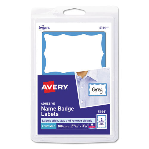 Avery® Printable Adhesive Name Badges, 3.38 X 2.33, Blue Border, 100-pack freeshipping - TVN Wholesale