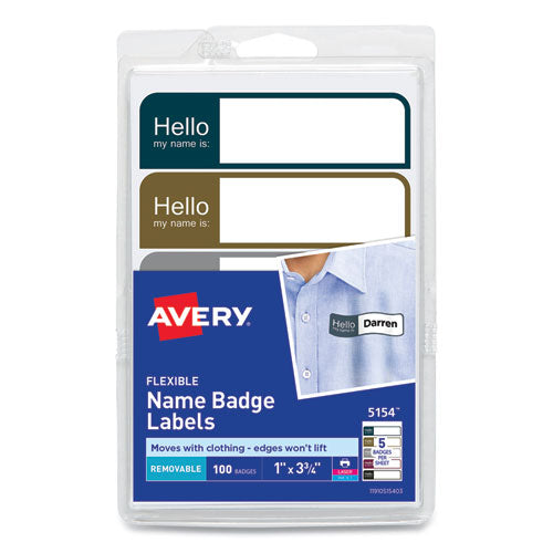 Avery® Flexible Self-adhesive Mini Name Badge Labels, 1 X 3.75, Hello, Assorted, 100-pack freeshipping - TVN Wholesale