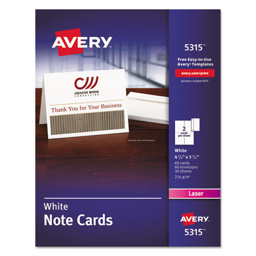 Avery® Note Cards With Matching Envelopes, Laser, 80 Lb, 4.25 X 5.5, Uncoated White, 60 Cards, 2 Cards-sheet, 30 Sheets-pack freeshipping - TVN Wholesale
