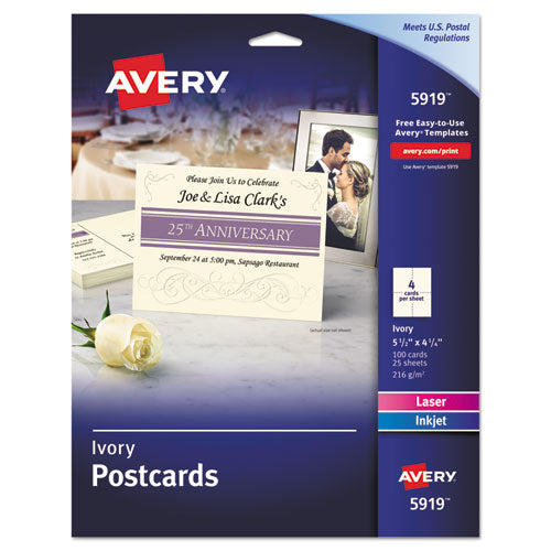 Avery® Printable Postcards, Inkjet-laser, 74 Lb, 4.25 X 5.5, Ivory, 100 Cards, 4 Cards-sheet, 25 Sheets-box freeshipping - TVN Wholesale