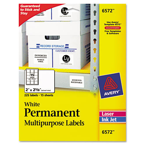 Avery® Permanent Id Labels W- Sure Feed Technology, Inkjet-laser Printers, 2 X 2.63, White, 15-sheet, 15 Sheets-pack freeshipping - TVN Wholesale