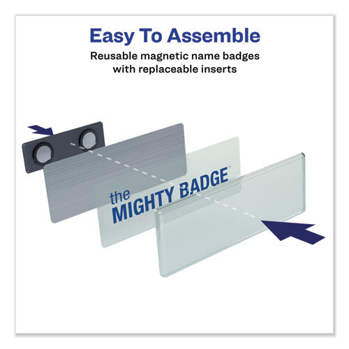 Avery® The Mighty Badge Name Badge Holder Kit, Horizontal, 3 X 1, Laser, Silver, 4 Holders-32 Inserts freeshipping - TVN Wholesale
