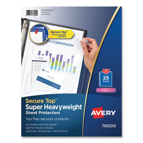 Avery® Secure Top Sheet Protectors, Super Heavy Gauge, Letter, Diamond Clear, 25-pack freeshipping - TVN Wholesale