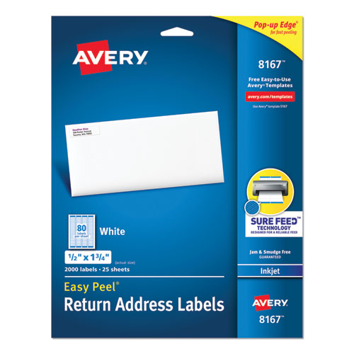 Avery® Easy Peel White Address Labels W- Sure Feed Technology, Inkjet Printers, 0.5 X 1.75, White, 80-sheet, 25 Sheets-pack freeshipping - TVN Wholesale