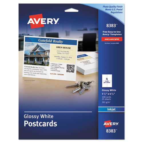 Avery® Photo-quality Printable Postcards, Inkjet, 74 Lb, 4.25 X 5.5, Glossy White, 100 Cards, 4 Cards-sheet, 25 Sheets-pack freeshipping - TVN Wholesale