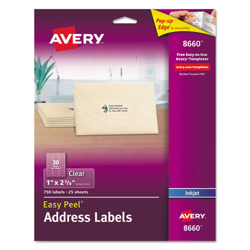 Avery® Matte Clear Easy Peel Mailing Labels W- Sure Feed Technology, Inkjet Printers, 1 X 2.63, Clear, 30-sheet, 25 Sheets-pack freeshipping - TVN Wholesale