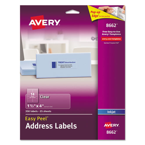 Avery® Matte Clear Easy Peel Mailing Labels W- Sure Feed Technology, Inkjet Printers, 1.33 X 4, Clear, 14-sheet, 25 Sheets-pack freeshipping - TVN Wholesale