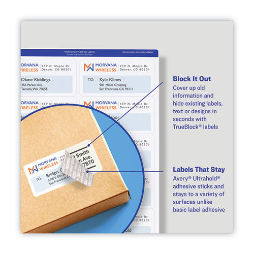 Avery® Waterproof Shipping Labels With Trueblock And Sure Feed, Laser Printers, 2 X 4, White, 10-sheet, 500 Sheets-box freeshipping - TVN Wholesale