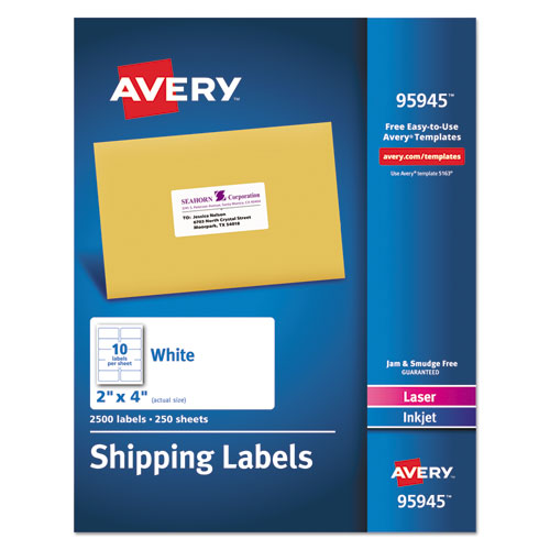 Avery® White Shipping Labels-bulk Packs, Inkjet-laser Printers, 2 X 4, White, 10-sheet, 250 Sheets-box freeshipping - TVN Wholesale